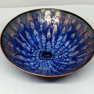 Blue Enamel Copper Trinket Bowl